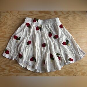 WOMENS: Crinkle Cotton Lace Embroidered Strawberries Skirt SZ. S/M (WHITE/RED)
